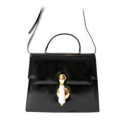 Moschino Patent Black Top Handle Gold Doorknob Handbag