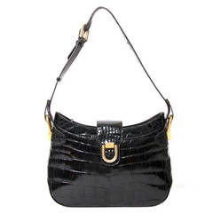 Delvaux Black Croco Shoulder Bag