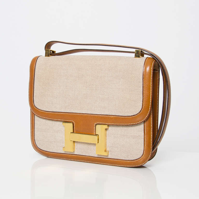 Women's Hermes Constance Two-Tone Toile 'H' Shoulder Bag