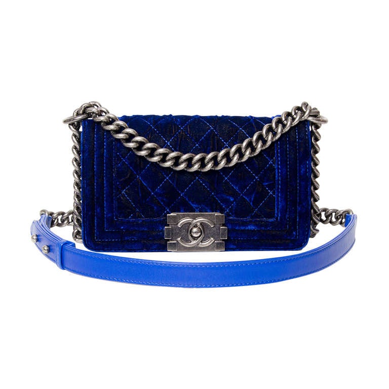 CHANEL Velvet Quilted Small Boy Flap Blue 861869