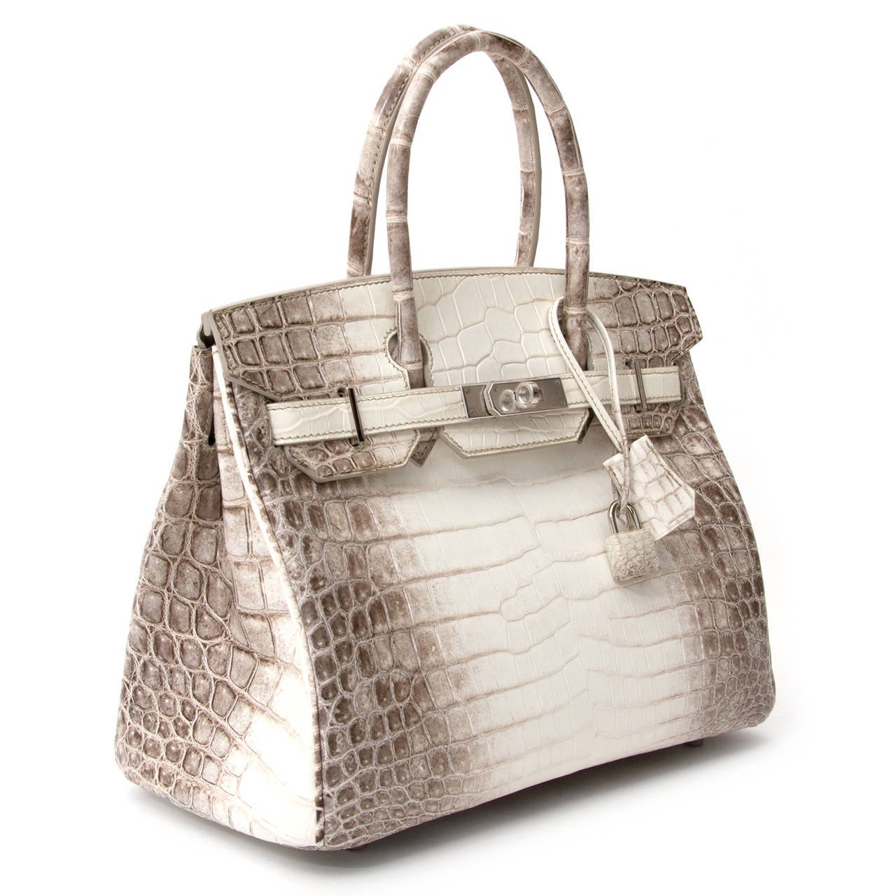 Sac Hermès Birkin Crocodile Niloticus Himalaya Sac à main 'Blanc' (blanc). 
Matériel Paladium partout. 
Livré avec sac à poussière oruginal et porte-clefs clochet cadenas et cadenas. 

Ce sac est fabriqué à partir de la précieuse peau du ventre 