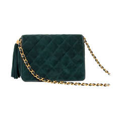 Chanel Green Suede Flap Shoulder Bag