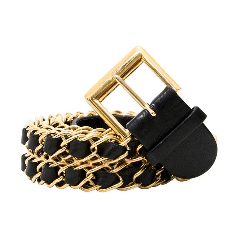 Chanel Gold Chain and Leather Belt at 1stdibs