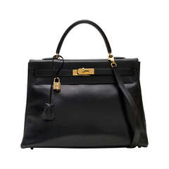 Hermès Black Boxcalf Kelly Bag GHW