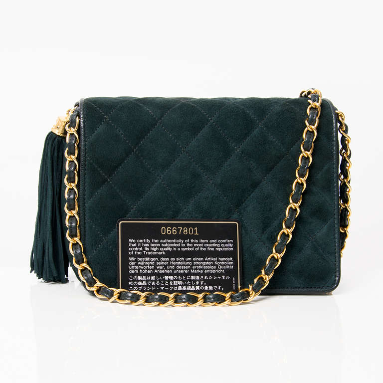 Chanel Green Suede Flap Shoulder Bag at 1stdibs