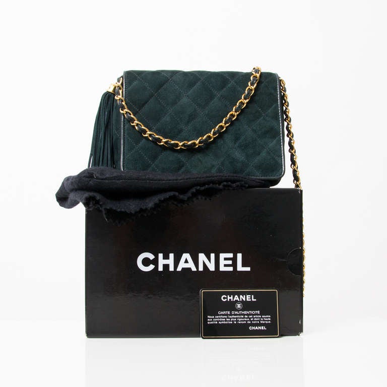 Chanel Green Suede Flap Shoulder Bag 4