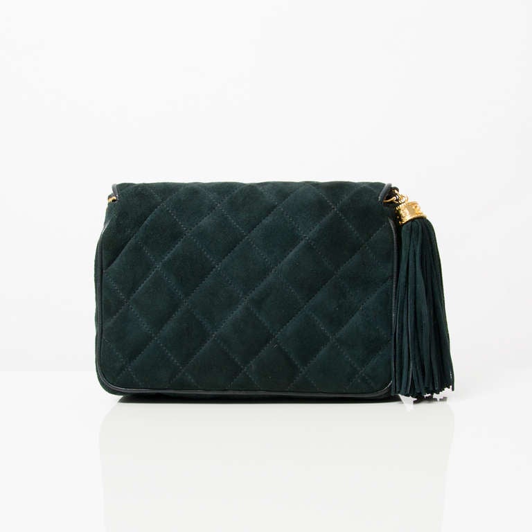 Women's Chanel Green Suede Flap Shoulder Bag