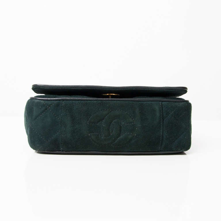 Chanel Green Suede Flap Shoulder Bag 1