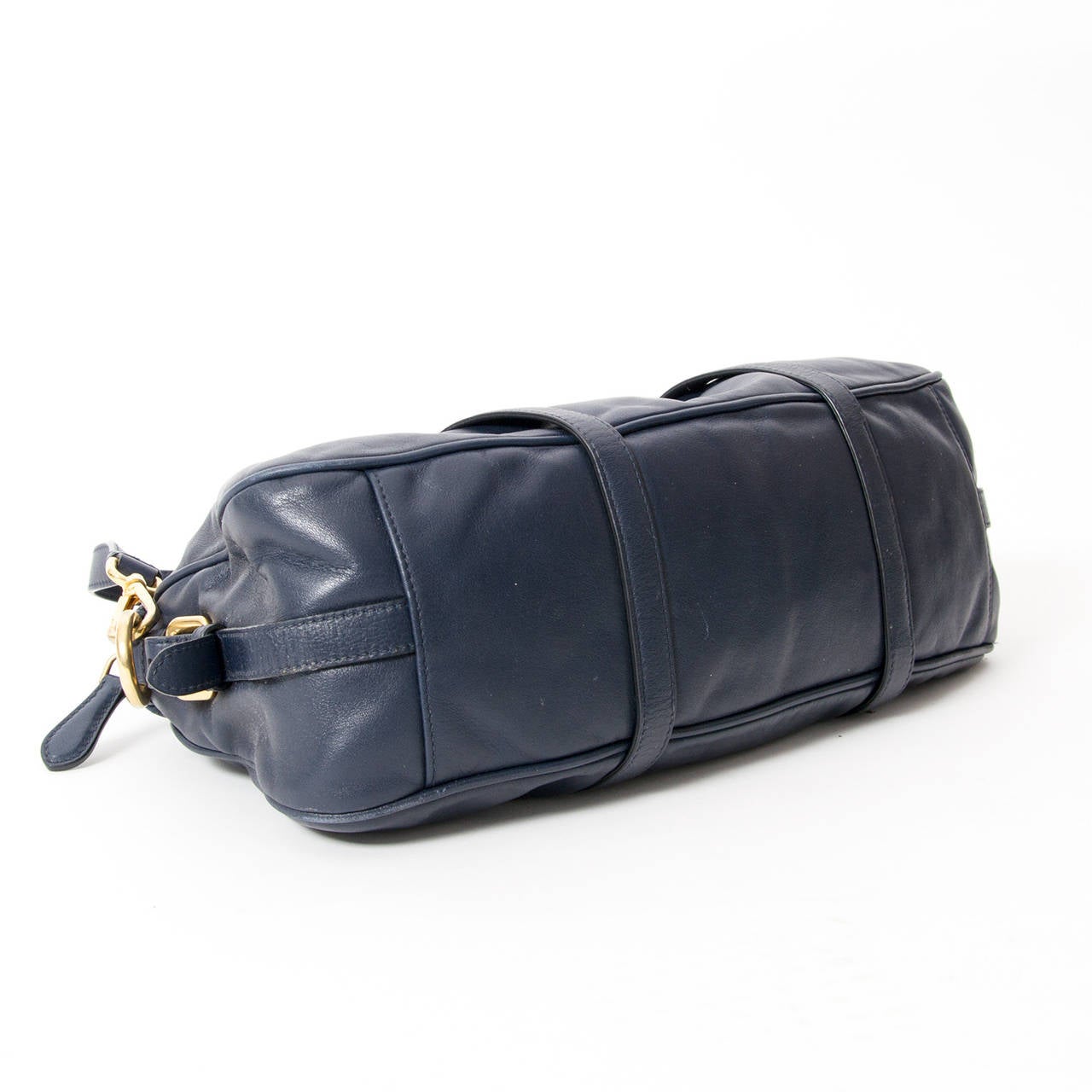 Prada Navy Leather Gold Buckle Hand/Crossbody Bag at 1stdibs  