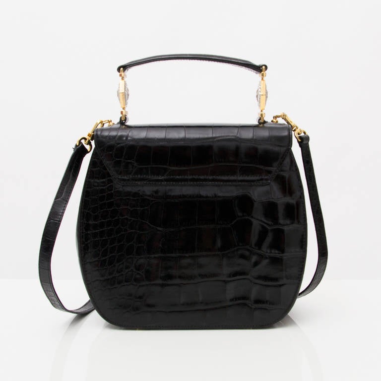 Versace Black Croco Embossed Shoulder Bag