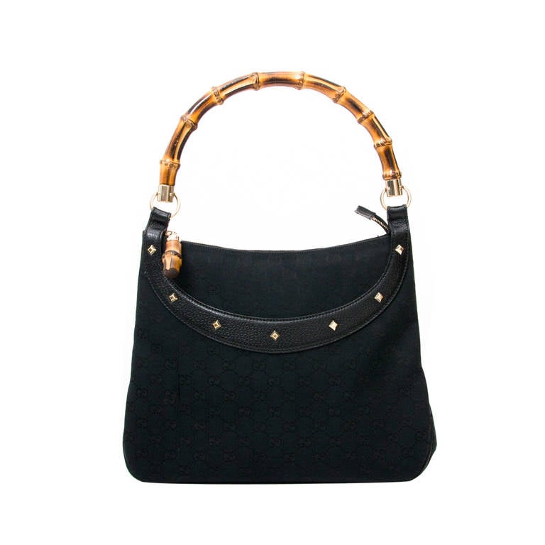Gucci Monogram Anita Bamboo Top Handle Bag Black