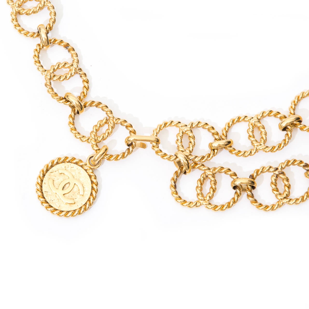This Chanel Gold toned chain belt/necklace will make any outfit complete. 
Wear it as a belt or as a necklace.