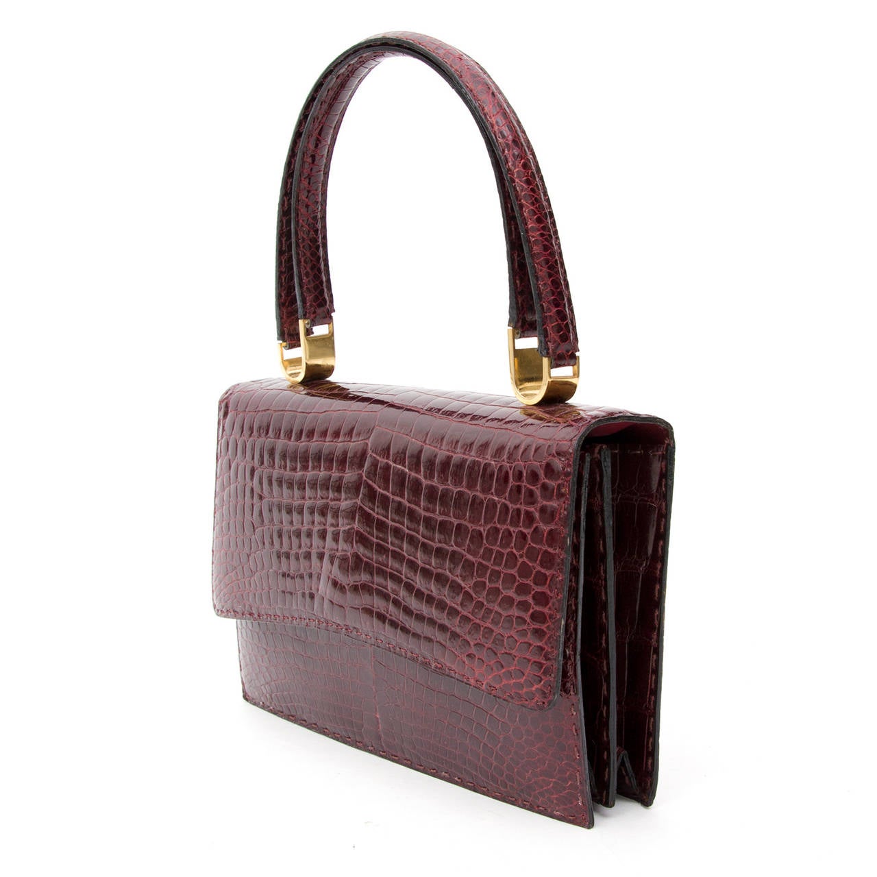 Delvaux Burgundy Croco Shoulder Bag 1