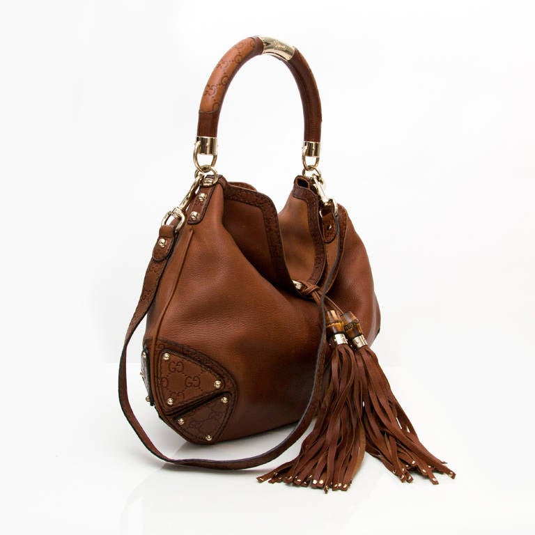 Women's Gucci Brown Leather Babouska Indy Top Handle Bag