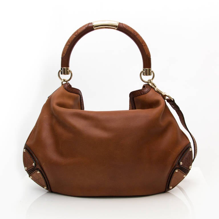 Gucci Brown Leather Babouska Indy Top Handle Bag In Good Condition In Antwerp, BE