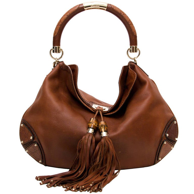 Gucci Brown Leather Babouska Indy Top Handle Bag