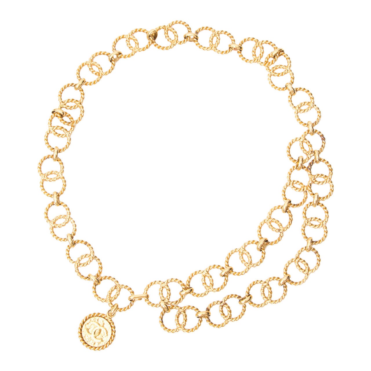 Chanel Gold Toned Chain Belt With CC Coin Charm