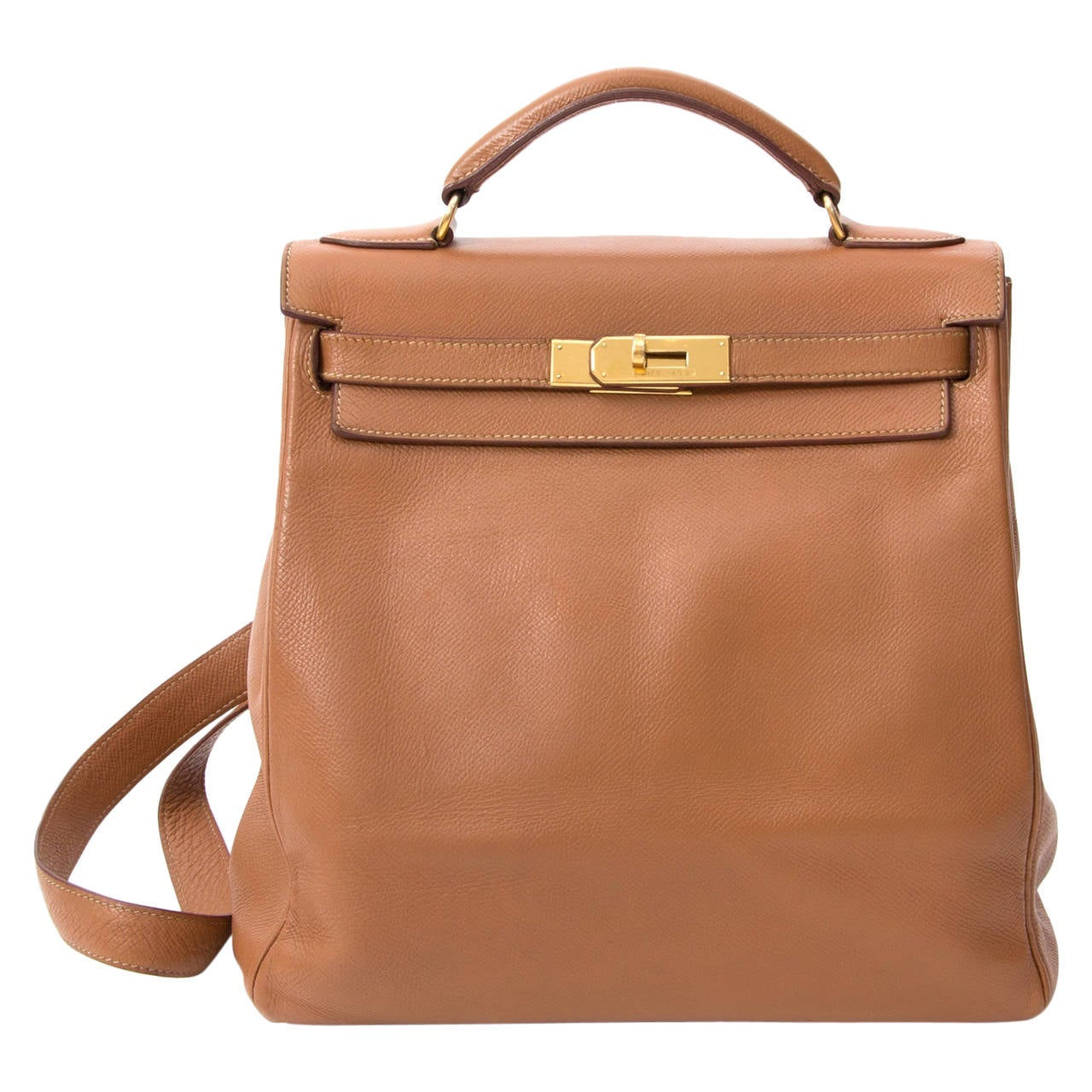 Hermes Kelly Ado Backpack Clemence Leather Gold Hardware In Brown