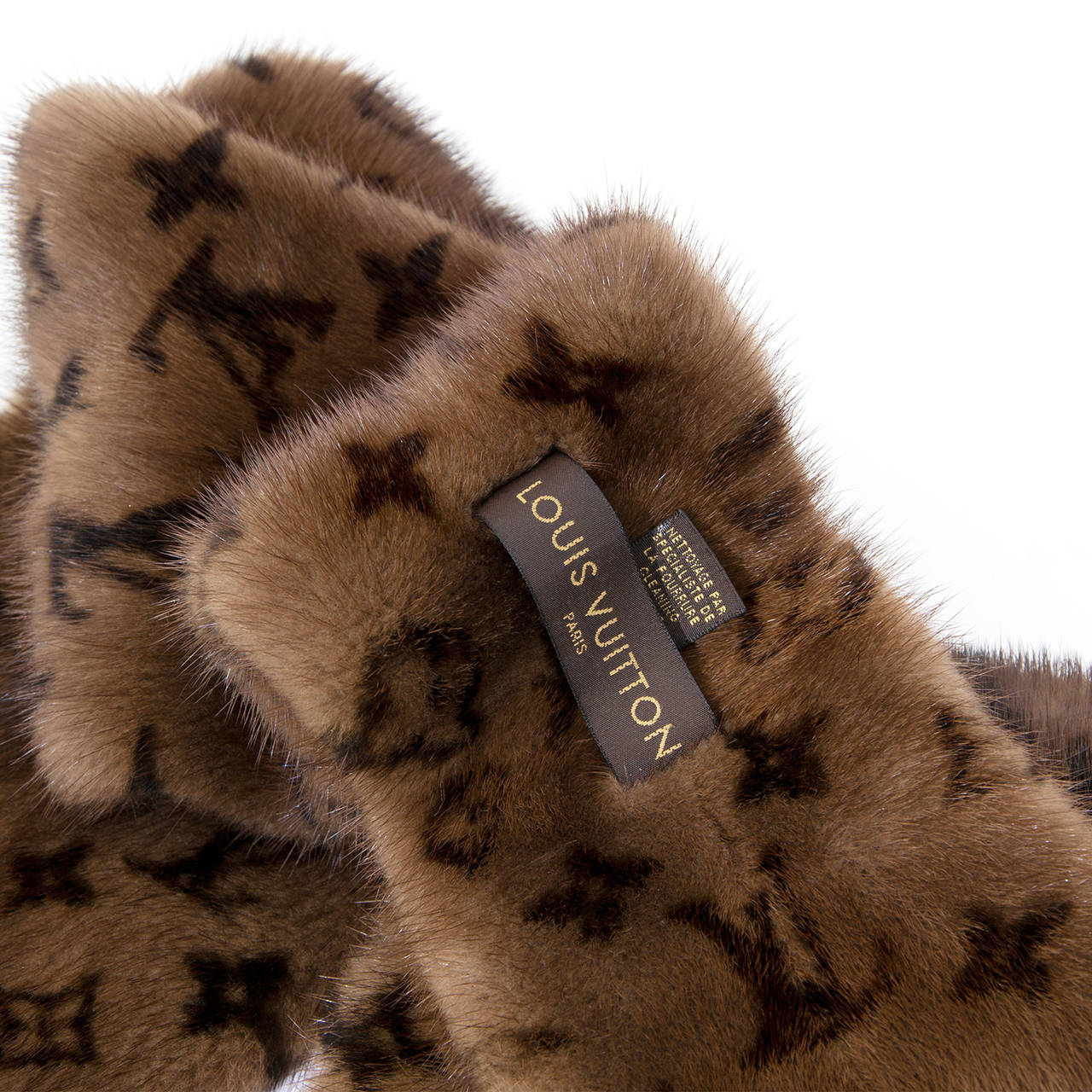 LOUIS VUITTON 100% Vison Mink fur brown monogram print shawl scarf