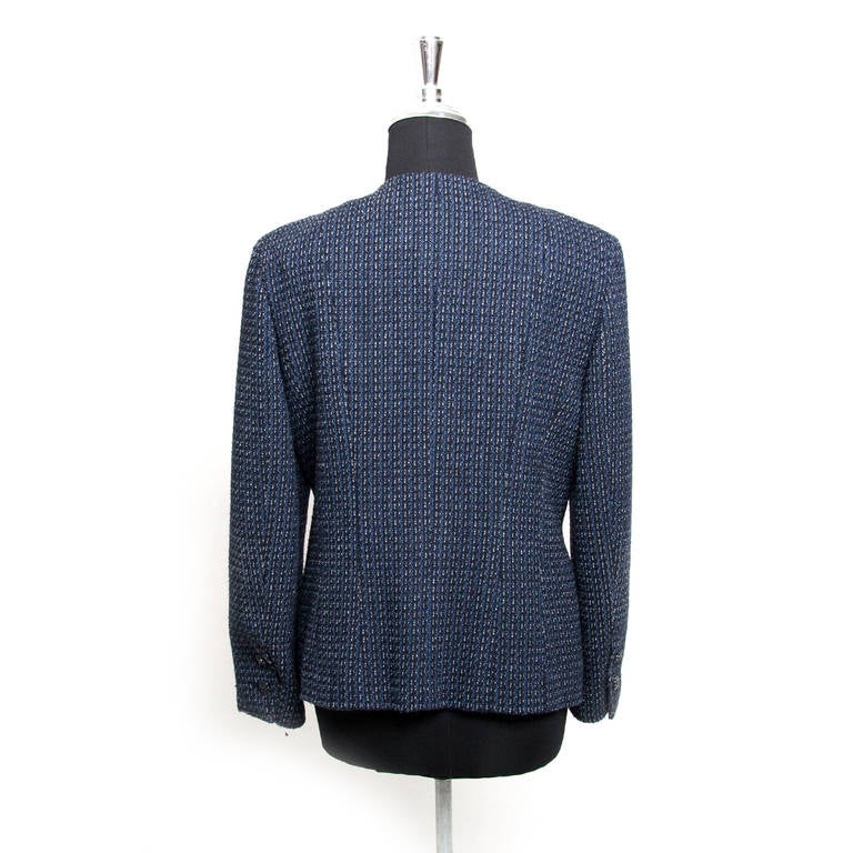 Chanel Blue Tweed Blazer In Excellent Condition In Antwerp, BE