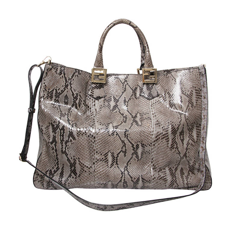 Fendi Grey Python Twins Tote