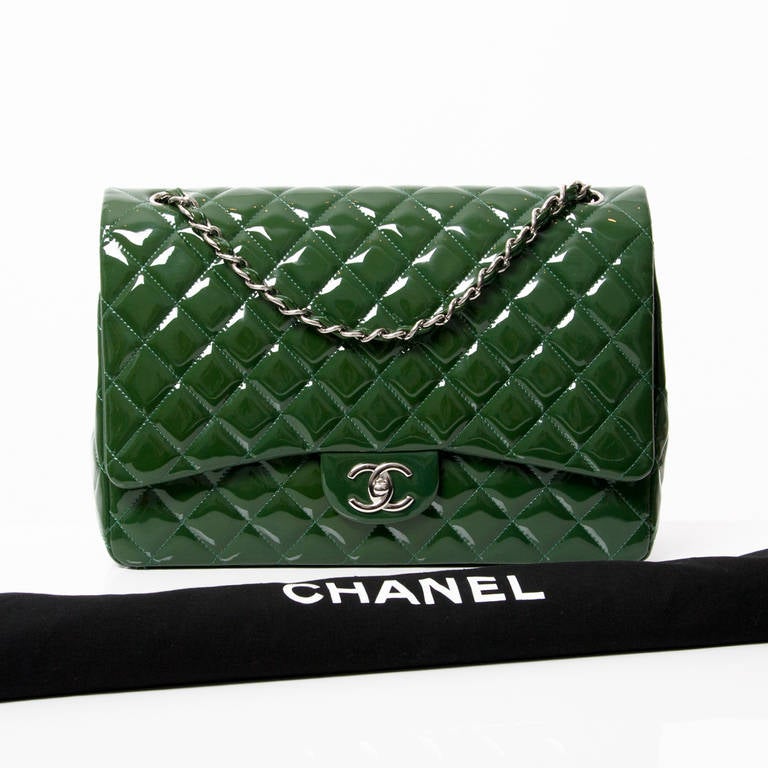 Women's Chanel Emerald Green Quilted Patent Maxi Flap Bag