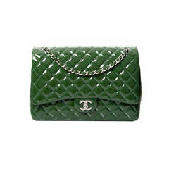 Chanel Emerald Green Quilted Patent Maxi Flap Bag