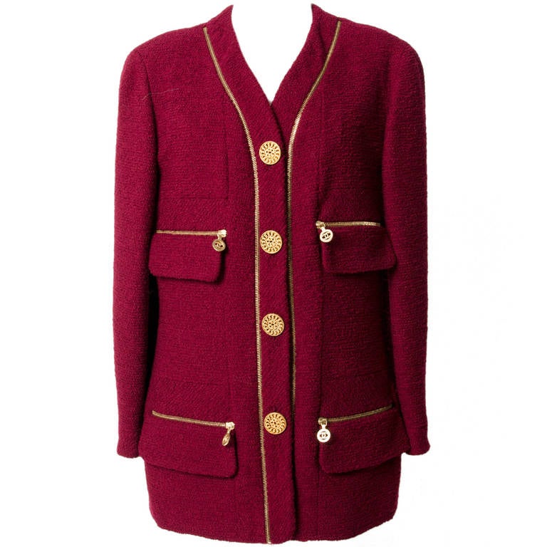 Chanel Burgundy Wool Zipper Jacket