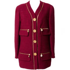 Chanel Burgundy Wool Zipper Jacket