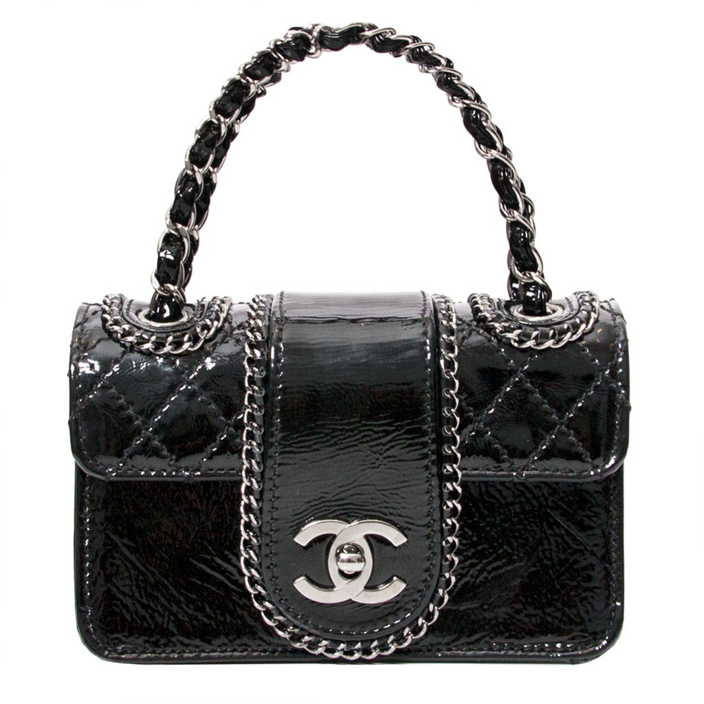 Chanel Black Patent Lambskin Evening Bag at 1stdibs