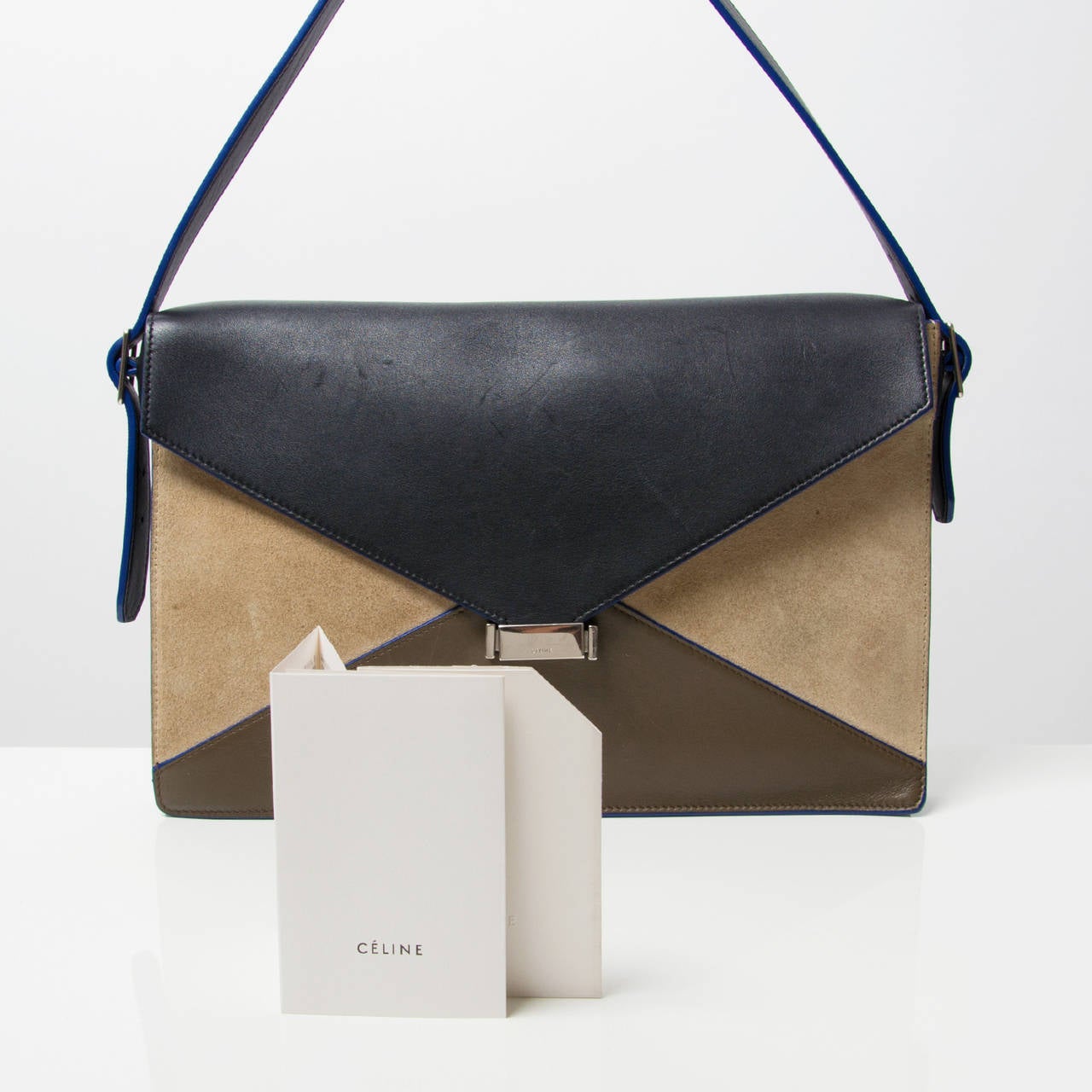 celine grey suede clutch bag
