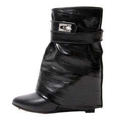 Givenchy Shark Lock Eelskin & Calfskin Leather Boots in Black.