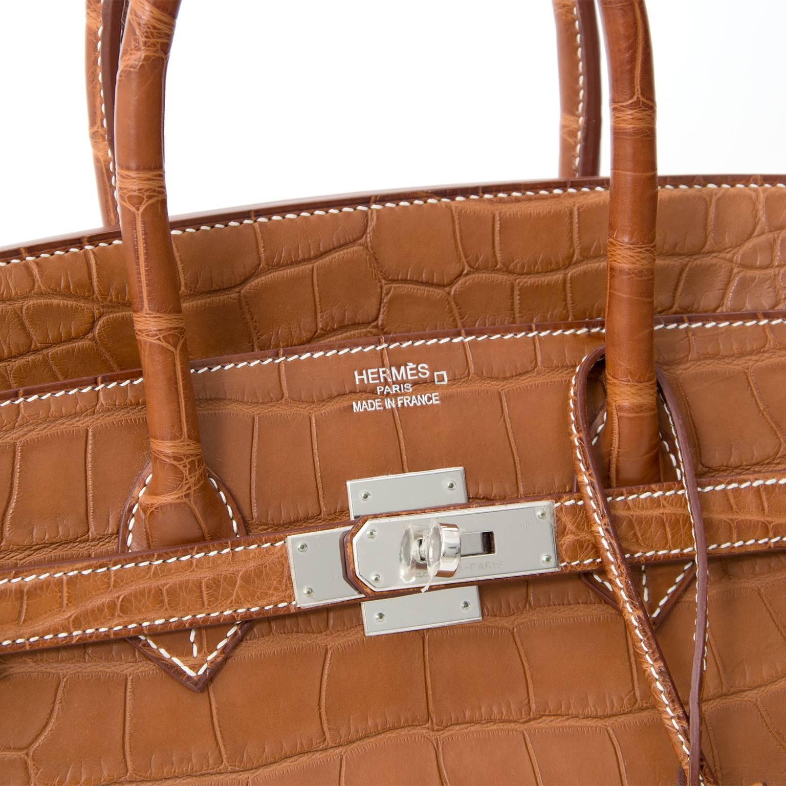 Borsa Birkin Hermès 35cm Barenia Fauve Matte Alligator PHW 3