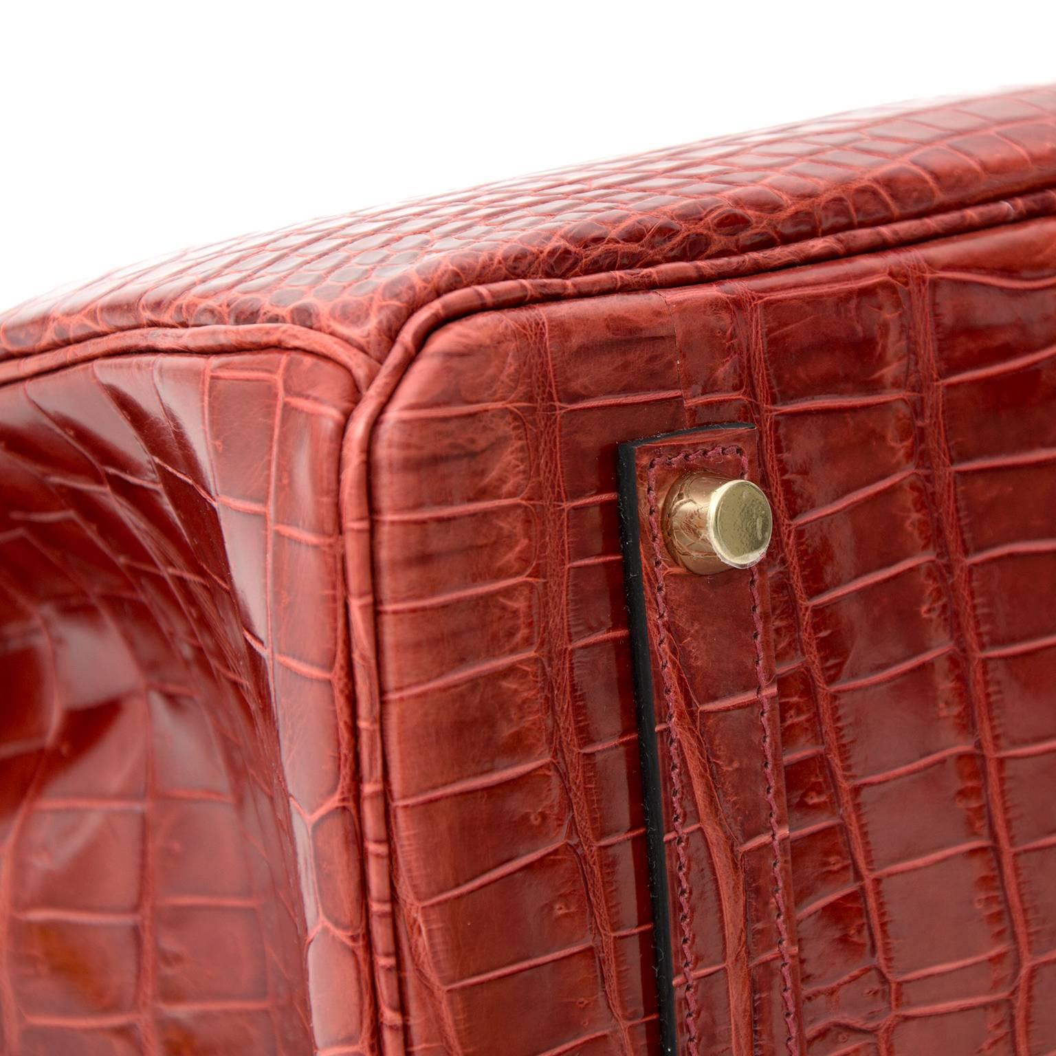 Donna Hermès Birkin 35 GHW Coccodrillo Porosus Lisse Rouge H. H.