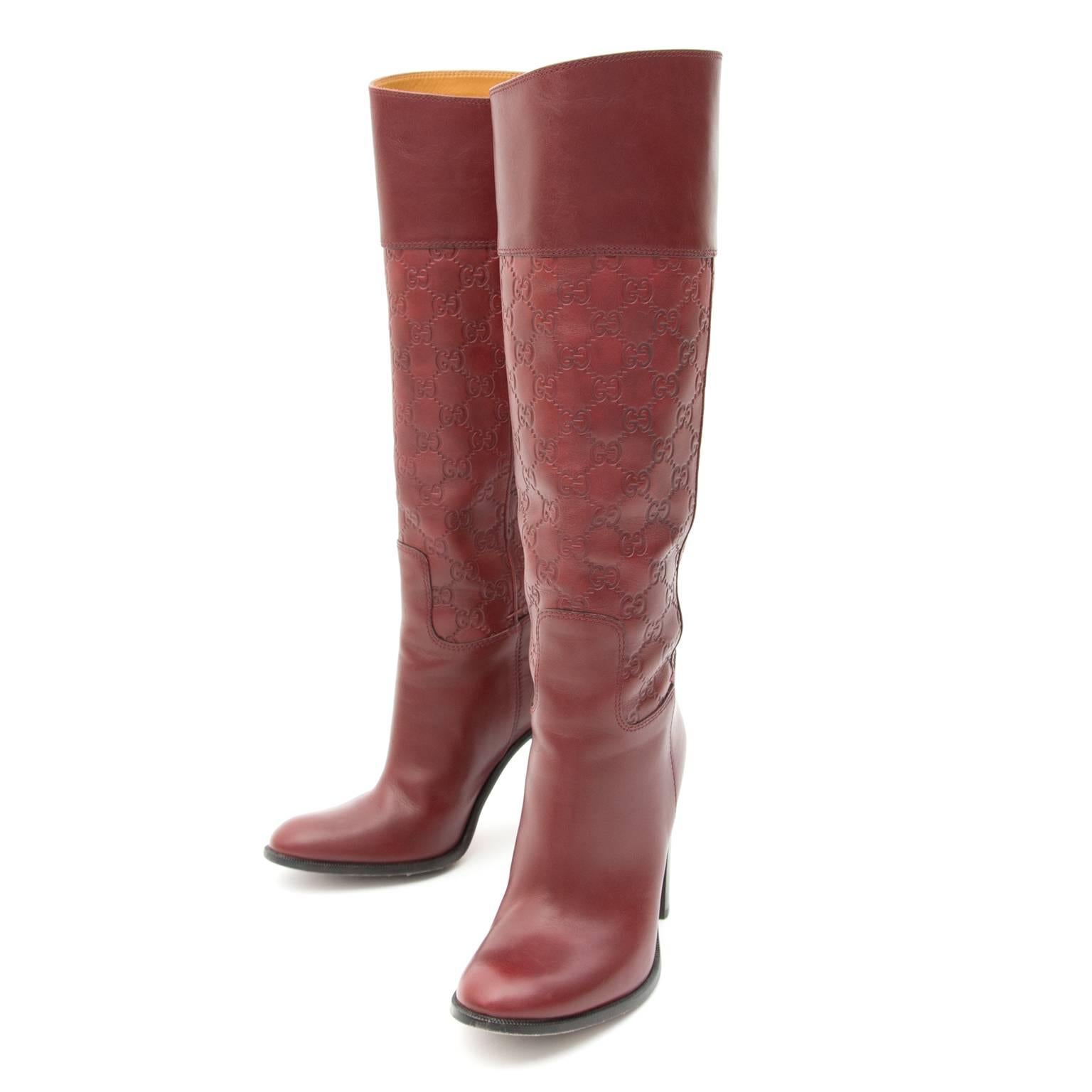 Gucci Monogram Leather Knee Boots In Excellent Condition In Antwerp, BE
