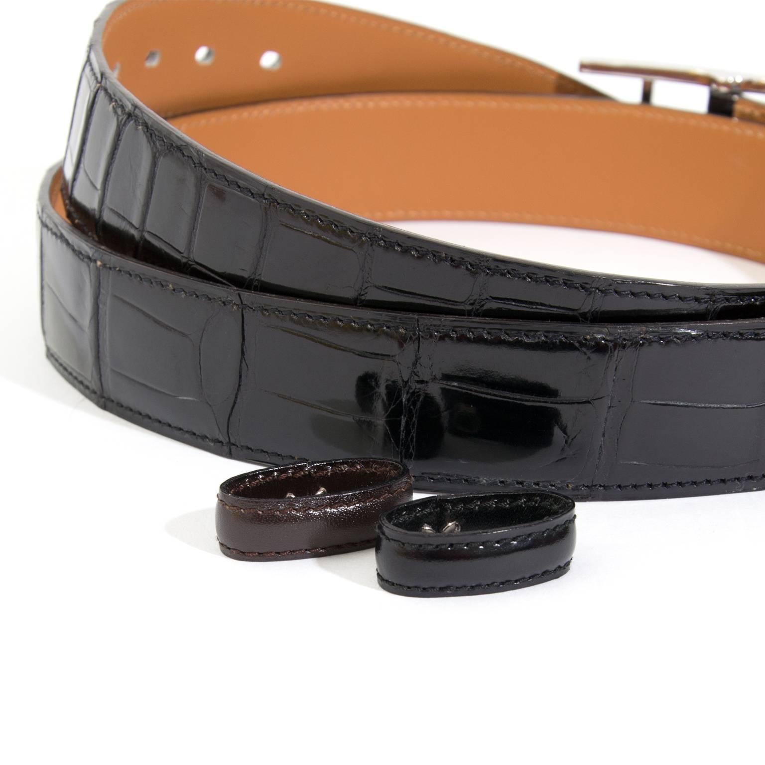 Hermès Schwarzer Quentin Krokodil Gürtel 1