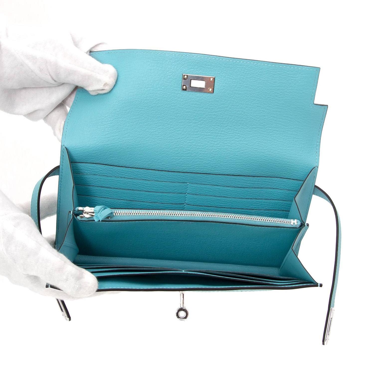 faux croc handbags - NEW Hermes Kelly Classic Ghillies Wallet Veau Swift Blue Atole PHW ...