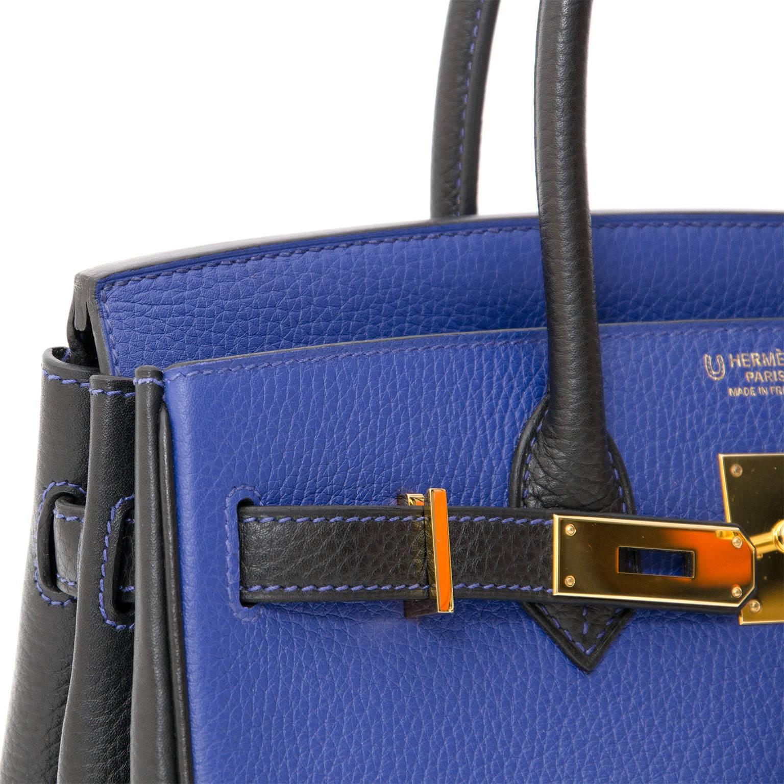 Hermès Birkin 30 Bicolor Blau Electrique Schwarz Permabrass 1