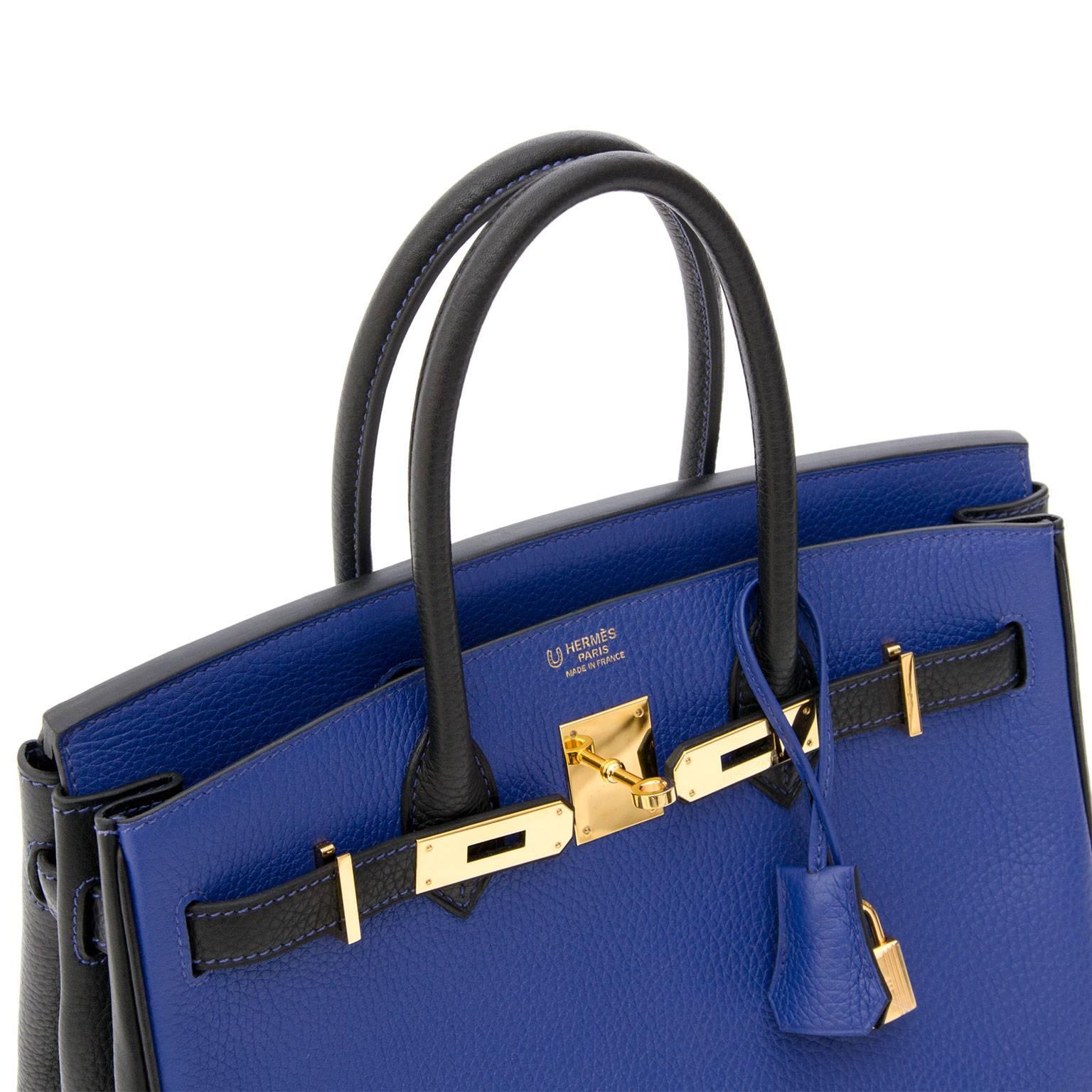 Hermès Birkin 30 Bicolor Blau Electrique Schwarz Permabrass 4