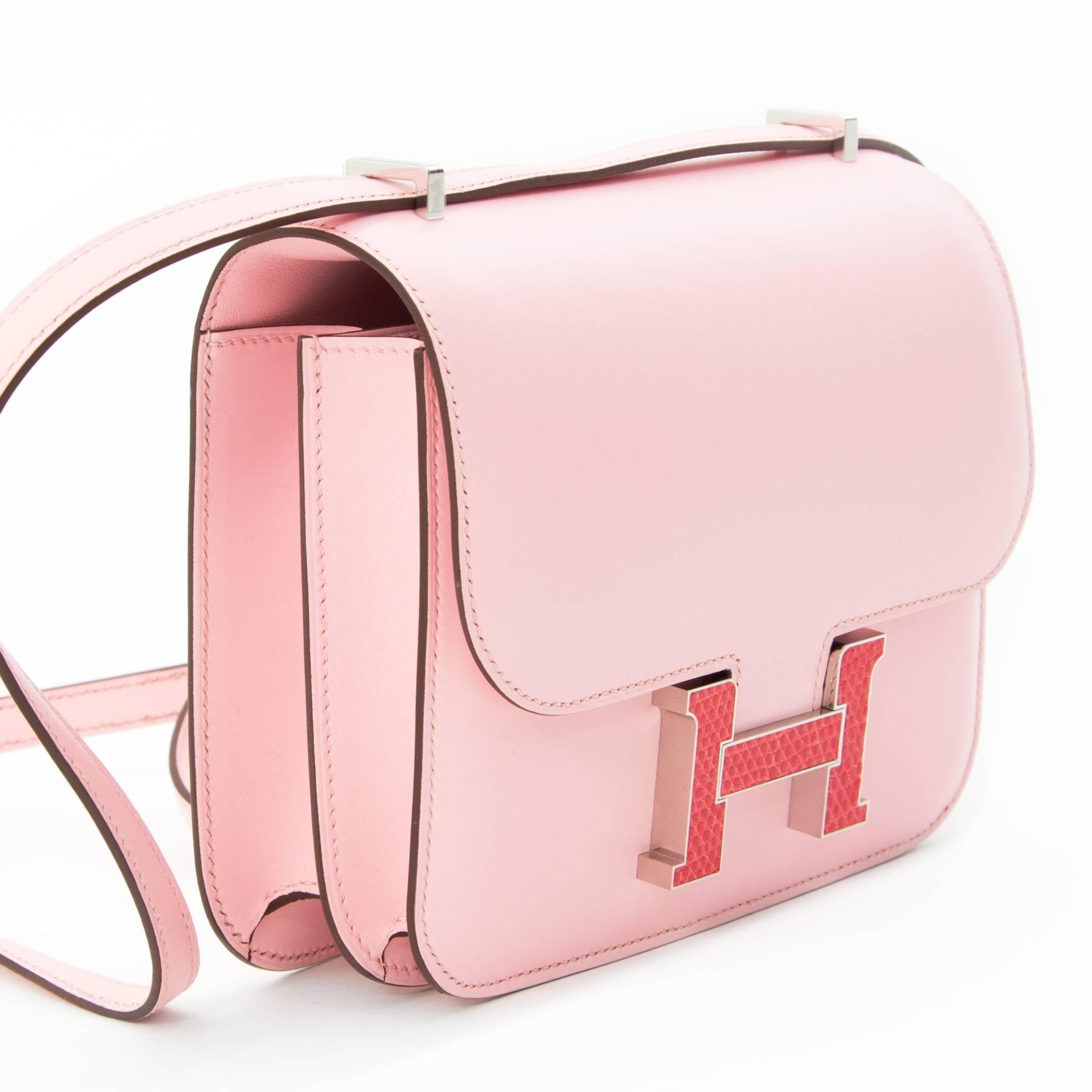 Pink Brand New Hermes Mini Constance Rose Sakura Tadelakt/ Lezard