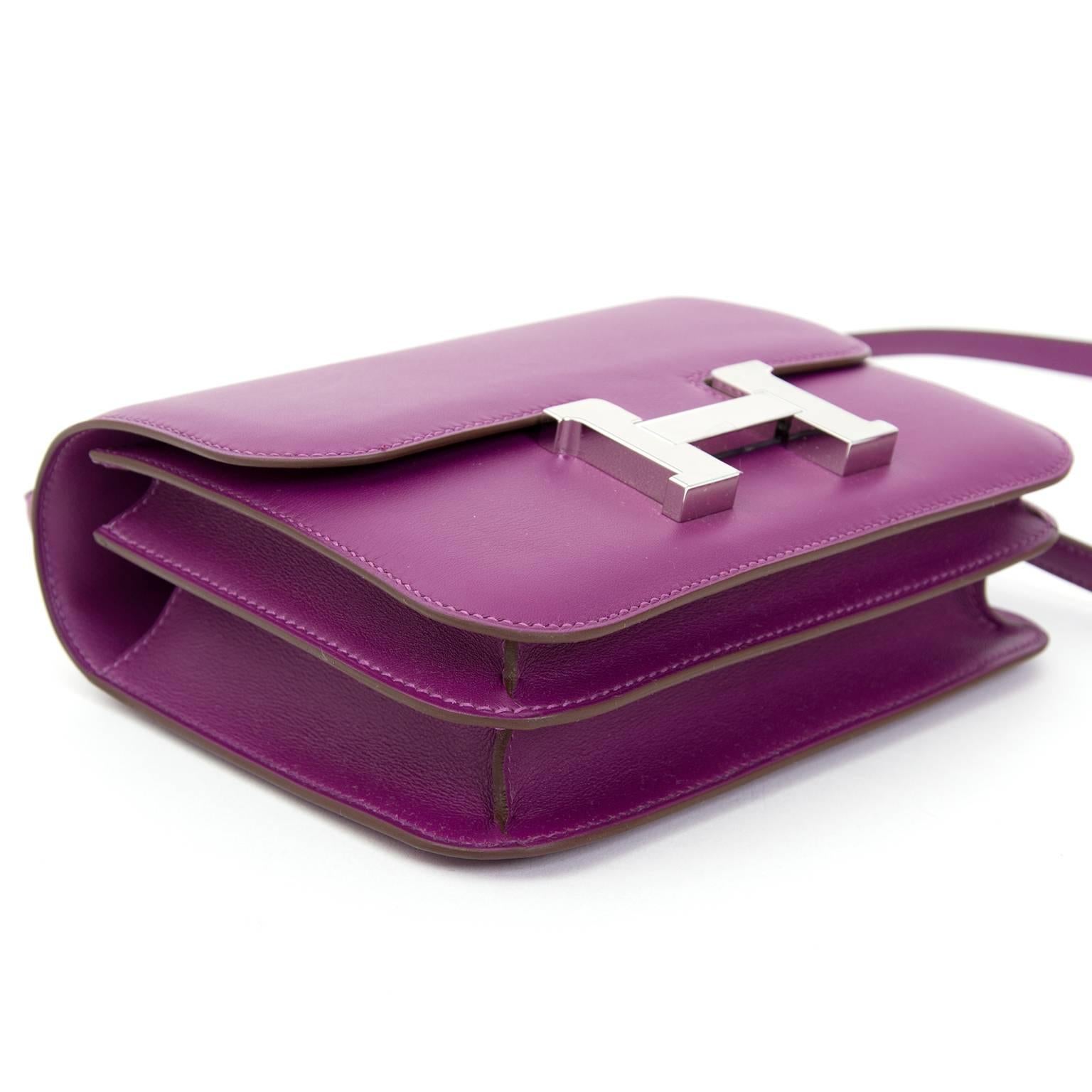 Hermes Anemone Constance in luxurious swift leather with palladium hardware.
Anemone is the most beloved recent purple from Hermes, An orchid purple with slight magenta undertone.
An Ultra Rare and chic bag.

Mini size (18 cm)with double gusset