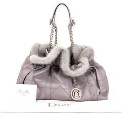 Christian Dior Grey Shoulder Bag with Fur