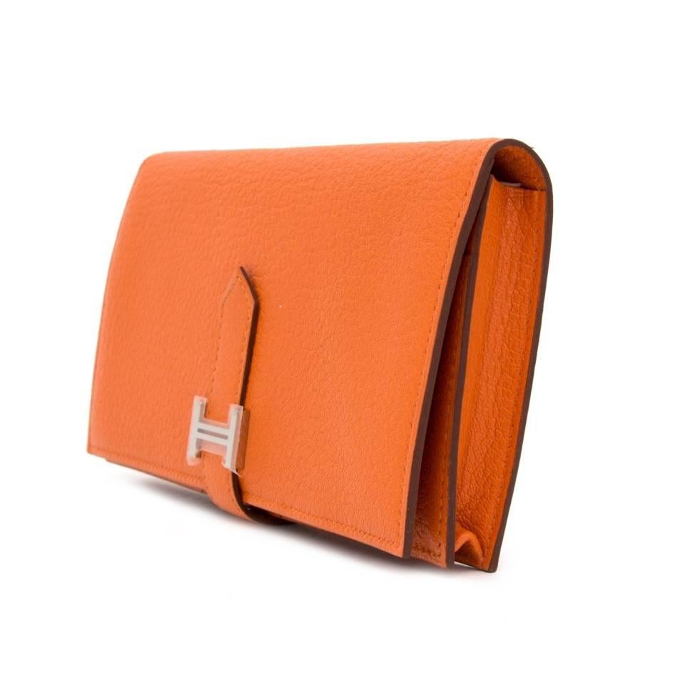 Hermès Orange Bearn Souflet Wallet In New Condition In Antwerp, BE