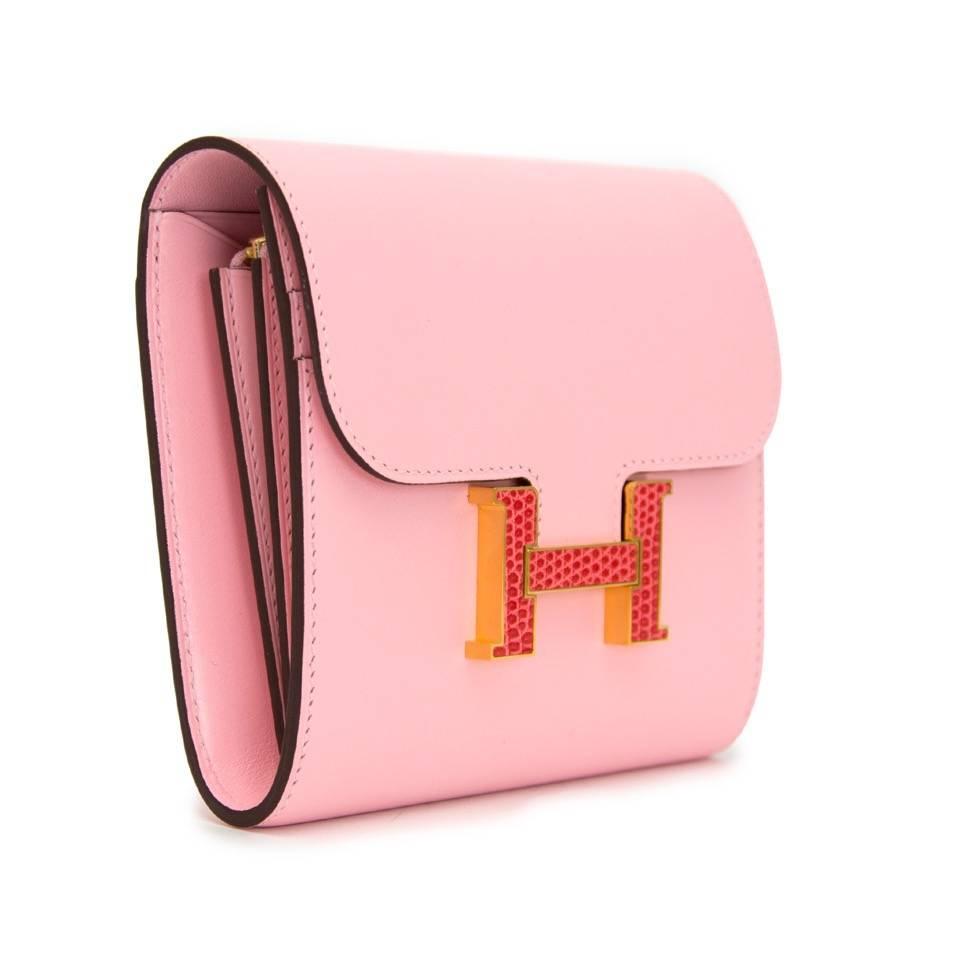 Brand New Pink Hermes Constance Compact Wallet For Sale at 1stdibs