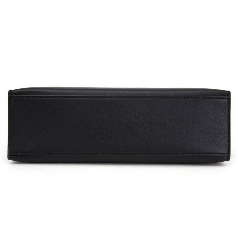 Hermes Noir Black Swift PHW Kelly Pochette Clutch Bag Handbag