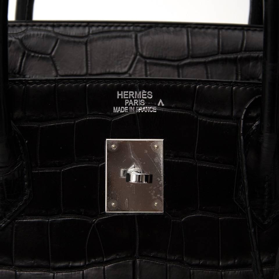 Brand New Rare Hermes 40cm Birkin Black Matte Crocodile Porosus  In New Condition In Antwerp, BE