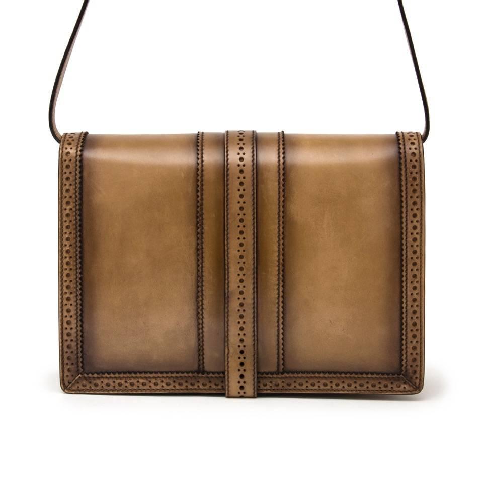Brown Gucci Duilio Brogue Leather Shoulder Bag
