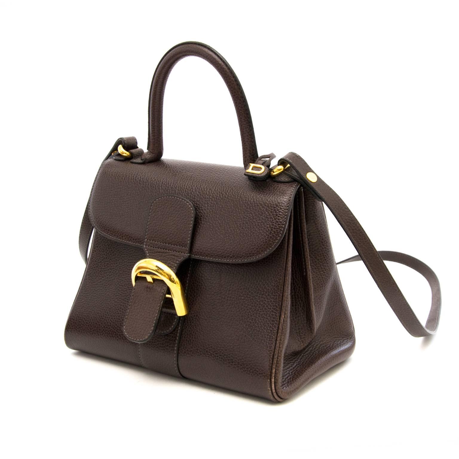 Delvaux Brillant in brown leather with gold hardware. The Brillant is an iconic and timeless bag every woman should have in her closet. The bag comes with a strap and a zipper pocket on the inside. It closes with the horseshoe-shaped buckle. Comes