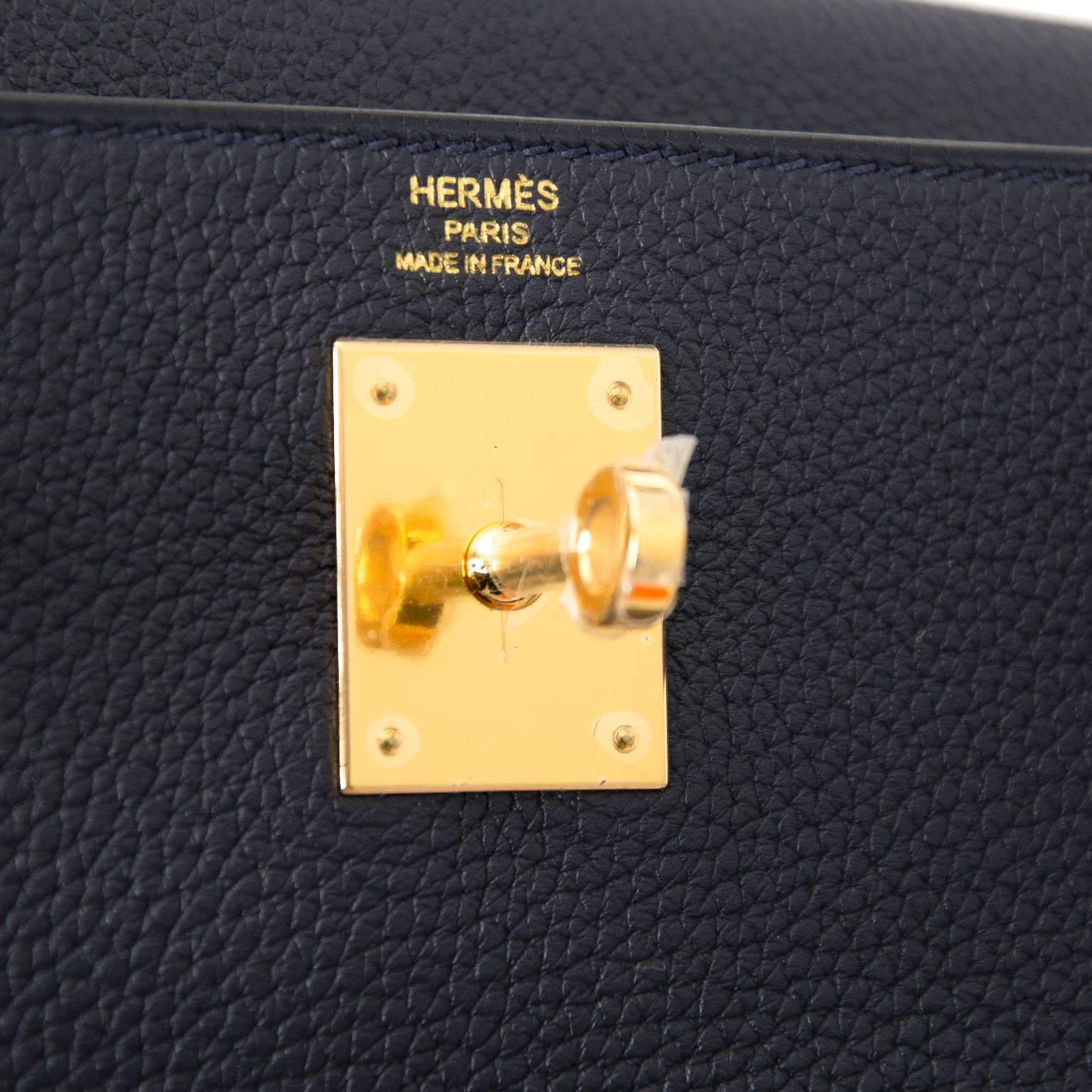 BRAND NEW Hermes Kelly Retourne 28 Togo Bleu Nuit GHW 1