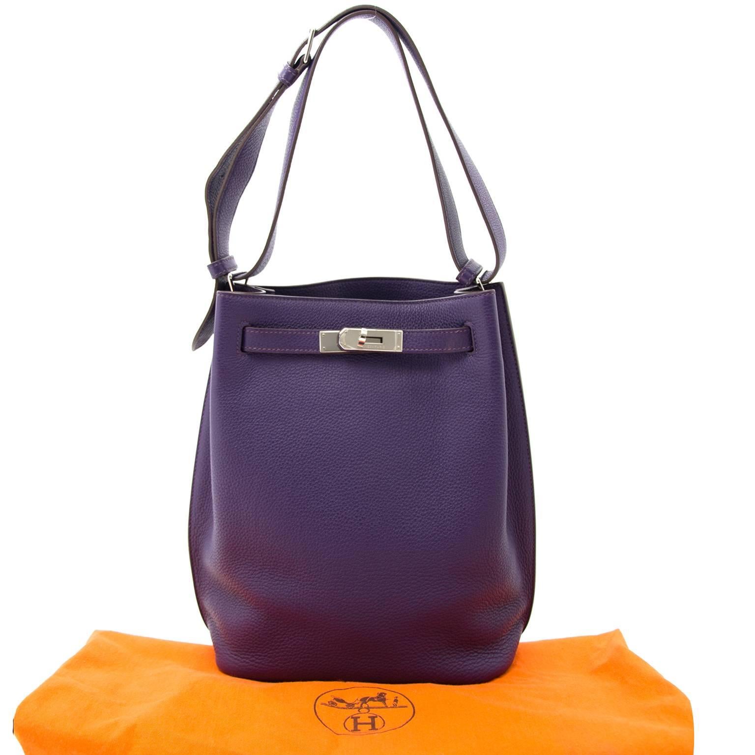 As new, Excellent preloved condtion

Hermès So Kelly Iris Togo PHW

This So Kelly bag is made out of the sturdy Togo leather. 
Togo is the most popular leather. It's fine-grained, scratch-resistant baby calfskin that is relatively lightweight but